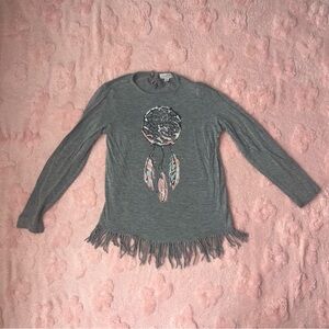 Girls Gray Jessica Simpson Size 6 Long Sleeve Dream Catcher Feather Shirt